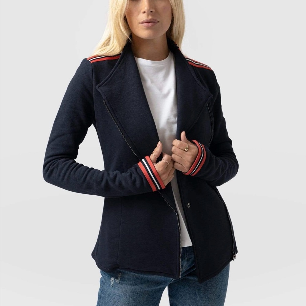 Saint & Sofia Navy Blue Cotton Biker Jacket - size 6 US